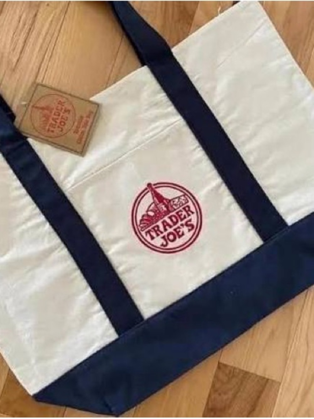 Trader Joe's Cream & Navy Canvas Tote Bag